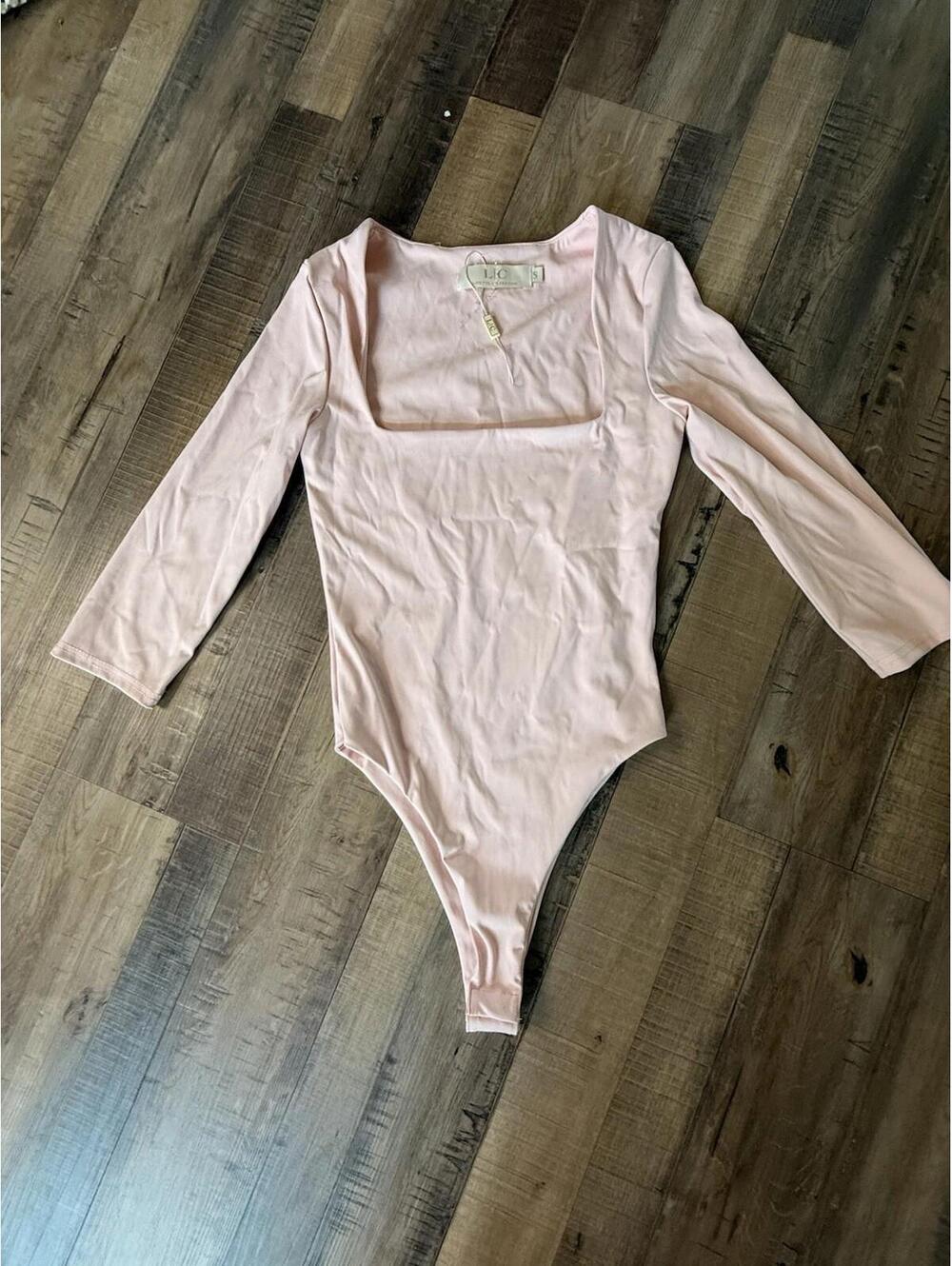 LIZETTE COLLECTION LC Pink BODYSUIT NWOT Sz S‎ Spring Easter Preppy square neck